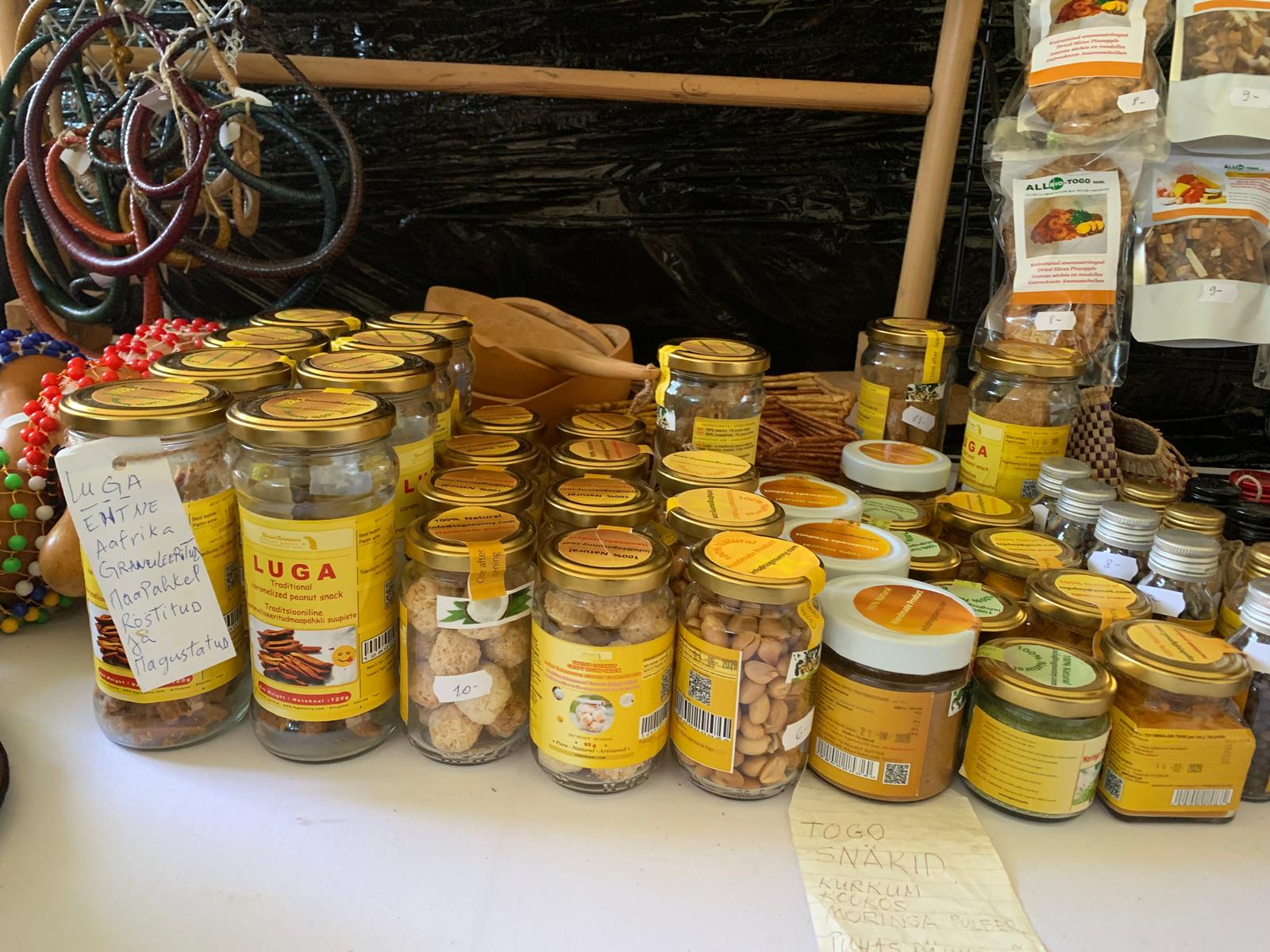 Luga roasted peanut snack jars on display