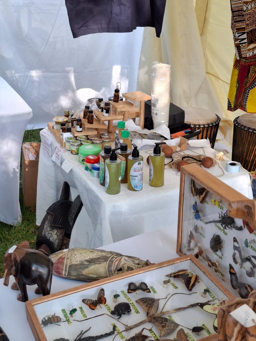 Cosmétiques naturels, huiles et cadres de papillons au stand TogoSunny