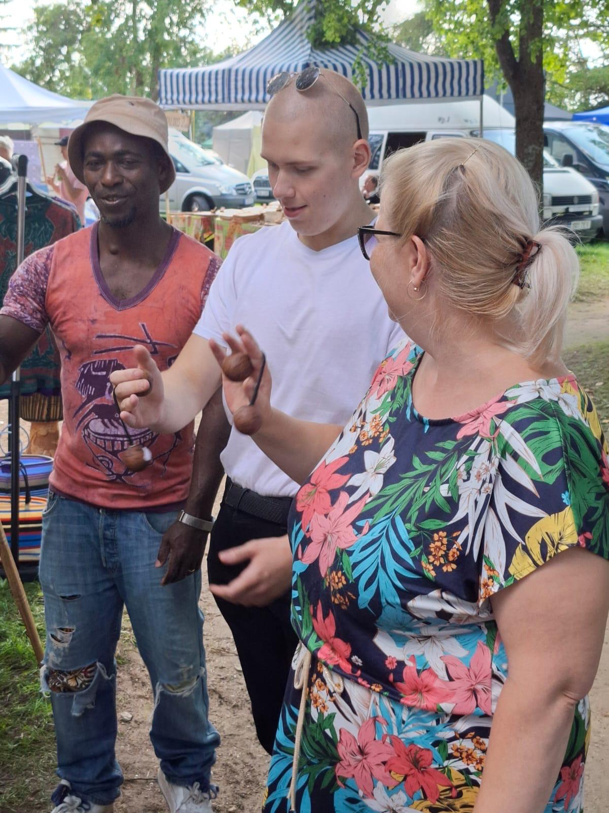 Drum demonstration for visitors at the Viru Farm Festival